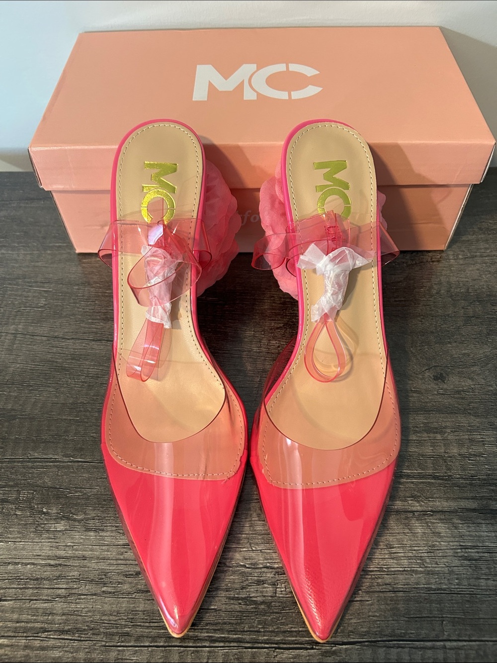 Barbie Pink Clear Slingback Heels with Flower Petal Detail, nib - Picture 2 of 7